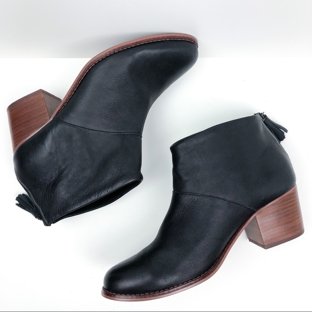 Toms Carpe Diem Black Leather Ankle Booties